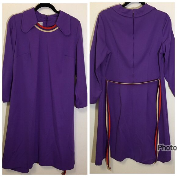 Vintage 60s Dog Ear Beagle Collar Dress with Belt Mod Shift Volup Plus Size (IB) - Picture 2 of 15